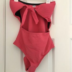 ASOS Coral Ribbed One Piece Swimsuit - size 6